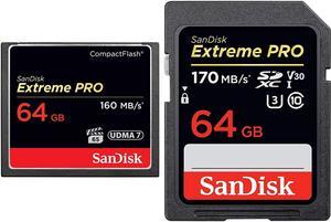 Sandisk Extreme Pro 64Gb Compact Flash Memory Card Udma 7 Speed Up To 160Mb S - Sdcfxps-064G-X46 & 64Gb Extreme Pro Sdxc Uhs-I Card - C10, U3, V30, 4K Uhd, Sd Card - Sdsdxxy-064G-Gn4In