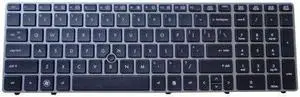 Black Laptop Keyboard with Silver Frame including  Pointer for HP Elitebook 8560P