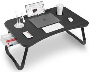 Foldable Lap Desk for Bed, Bed Tray Table with 4 USB Ports, Holder Slots,  Cup Holder and Drawer, Laptop Desk Table with Mini Lamp, Fan, Portable  Notebook Table Stand for Laptop, Tablet