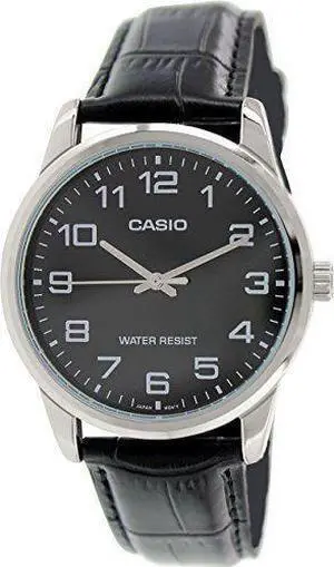 Casio Men's Analog Quartz Stainless Steel Black Leather Watch MTPV001L-1B