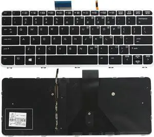 US Laptop Keyboard Backlit with Silver Frame for HP Elitebook Folio 1020 G1