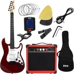 LyxPro Electric Guitar with 20w Amp, Package Includes All Accessories, Digital Tuner, Strings, Picks, Tremolo Bar, Shoulder Strap, and Case Bag Complete Beginner Starter kit Pack Full Size
