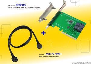 PCIe x8 Gen3 to Mini SAS HD (SFF-8643) 8-Lane Adapter with Mini SAS HD 8-Lane to Mini SAS HD 8-Lane  Cable KIT