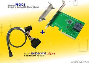 PCIe x8 Gen3 to Mini SAS HD (SFF-8643) 8-Lane Adapter with Mini SAS HD to U.2 Cable x2 pcs KIT
