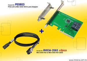 PCIe x8 Gen3 to Mini SAS HD (SFF-8643) 8-Lane Adapter with Mini SAS HD to Mini SAS HD Cable x2 pcs KIT