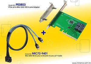 PCIe x8 Gen3 to Mini SAS HD (SFF-8643) 8-Lane Adapter with Mini SAS HD 8-Lane to OCulink 4-Lane x2 Y Cable KIT