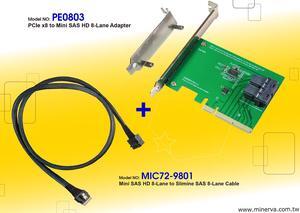 PCIe x8 Gen3 to Mini SAS HD (SFF-8643) 8-Lane Adapter with Mini SAS HD 8-Lane to Slimline SAS 8-Lane Cable KIT
