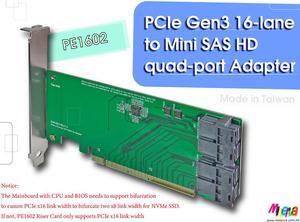 PE1602 - PCIe x16 to Mini SAS HD quad-port Adapter