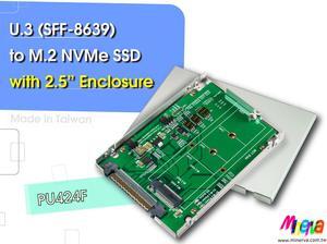U.3(SFF-8639) to M.2 NVMe SSD (bulit-in SMBUS Repeater& 64K EEPROM) with 2.5”Enclosure