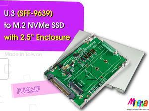 U.3(SFF-9639) to M.2 NVMe SSD (bulit-in SMBUS Repeater& 64K EEPROM) with 2.5”Enclosure