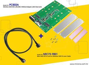 PC802A - SlimSAS 8-Lane (SFF-8654 8i) to M.3 NF1 SSD for Intel TriMode RSP3TD160F with Mini SAS HD 8-Lane (SFF-8643 8x) to SlimSAS 8-Lane Cable KIT