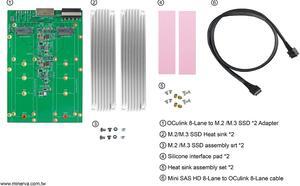 PD803A - OCulink 8-Lane (SFF-8612 8i) to M.2 NVMe SSD for Tri-Mode HBA 9400-16i with Mini SAS HD 8-Lane (SFF-8643 8x) to OCulink 8-Lane Cable KIT
