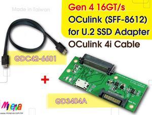 PCIe Gen4 16GT/s OCulink (SFF-8612) for U.2 (SFF-8639) SSD Adapter & OCulink 4i (SFF-8611) Cable KIT