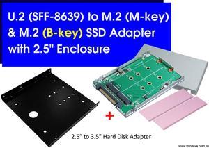 U.2 (SFF-8639) to M.2 B-key & M.2 M-key SSD Adapter with 2.5" Enclosure & 3.5" Hard Disk Adapter KIT