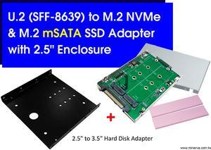 U.2 (SFF-8639) to M.2 NVMe & M.2 mSATA SSD Adapter with 2.5" Enclosure & 3.5" Hard Disk Adapter KIT