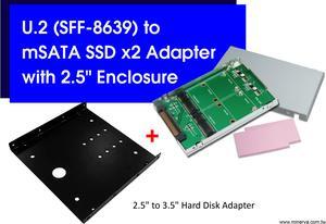 U.2 to mSATA SSD x2 Adapter with 2.5" Aluminum Housing & 3.5" Hard Disk Adapter