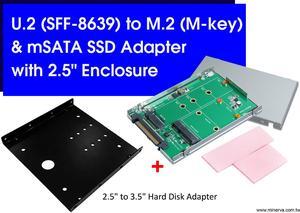 U.2 (SFF-8639) to M.2 SSD & mSATA SSD Converter with 2.5" Aluminum Enclosure & 3.5" Hard Disk Adapter KIT