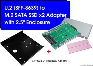 U.2 (SFF-8639) to M.2 SATA 2 ports SSD Adapter with 2.5" Enclosure & 3.5" Hard Disk Adapter KIT