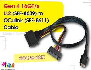 OCulink to SFF-8639 (U.2) / PCIe Gen 4 16 GT/s Cable, 50cm OCulink to SFF-8639 (U.2) / PCIe Gen 4 16 GT/s Cable, 50cm