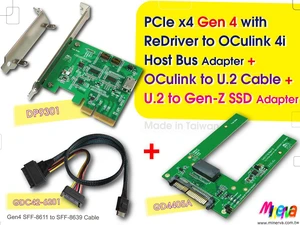 PCIe x4 Gen4 with ReDriver to OCulink 4i Host Bus Adapter & Gen4 OCulink 4i to U.2 Cable & U.2 (SFF-8639) PCIe 4.0 to Gen-Z 1C (EDSFF) Adapter KIT PCIe x4 Gen4 with ReDriver to OCulink 4i Host Bus Adapter & Gen4 OCulink 4i to U.2 Cable & U.2 (SFF-8639) PCIe 4.0 to Gen-Z 1C (EDSFF) Adapter KIT