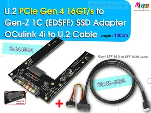 U.2 PCIe 4.0 to EDSFF (Gen-Z) 1C Adapter for SFF-TA-1006 Form Factor & PCIe Gen4 OCulink 4i (SFF-8611) to U.2 (SFF-8639) Cable/100cm KIT U.2 PCIe 4.0 to EDSFF (Gen-Z) 1C Adapter for SFF-TA-1006 Form Factor & PCIe Gen4 OCulink 4i (SFF-8611) to U.2 (SFF-8639) Cable/100cm KIT
