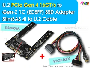 U.2 PCIe 4.0 to EDSFF (Gen-Z) 1C Adapter for SFF-TA-1006 Form Factor & PCIe Gen4 SlimSAS 4i (SFF-8654) to U.2 (SFF-8639) Cable KIT U.2 PCIe 4.0 to EDSFF (Gen-Z) 1C Adapter for SFF-TA-1006 Form Factor & PCIe Gen4 SlimSAS 4i (SFF-8654) to U.2 (SFF-8639) Cable KIT