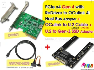 PCIe x4 Gen4 with ReDriver to OCulink 4i Host Bus Adapter & OCulink 4i to U.2 Cable/100cm & U.2 (SFF-8639) to Gen-Z 1C (EDSFF) Adapter KIT PCIe x4 Gen4 with ReDriver to OCulink 4i Host Bus Adapter & OCulink 4i to U.2 Cable/100cm & U.2 (SFF-8639) to Gen-Z 1C (EDSFF) Adapter KIT