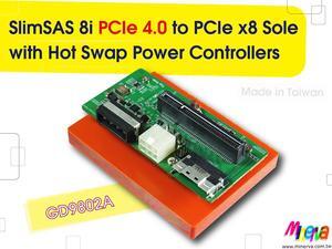 SlimSAS 8i PCIe 4.0 to PCIe x8 Slot Adapter with +12V, 3.3V, 3.3Vaux Hot Swap Power Controllers