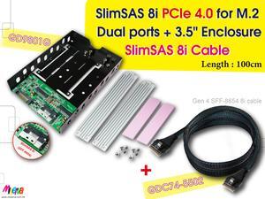 SlimSAS 8i PCIe 4.0 to M.2 NVMe x2 with Hot plug Power Protection + SlinSAS 8i cable, 100cm