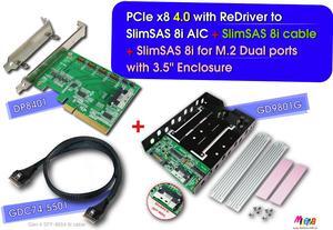 PCIe x8 Gen 4 with ReDriver to SlimSAS 8i +SlimSAS 8i cable,50cm + SlimSAS 8i to M.2 NVMe Dual port