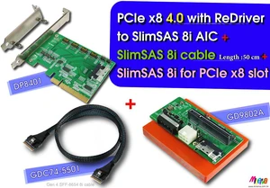 PCIe x8 Gen 4 with ReDriver to SlimSAS 8i + SlimSAS 8i cable,50cm+SlimSAS 8i to PCIe x8 Slot Gen 4 with Hot plug Power Protection PCIe x8 Gen 4 with ReDriver to SlimSAS 8i + SlimSAS 8i cable,50cm+SlimSAS 8i to PCIe x8 Slot Gen 4 with Hot plug Power Protection