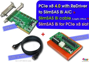 PCIe x8 Gen 4+ReDriver to SFF-8654 8i +SlimSAS 8i cable, 100cm+SFF-8654 8i to PCIe x8 Slot Gen 4 with Hot plug Power Protection PCIe x8 Gen 4+ReDriver to SFF-8654 8i +SlimSAS 8i cable, 100cm+SFF-8654 8i to PCIe x8 Slot Gen 4 with Hot plug Power Protection