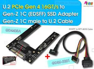 PCIe 4.0 Gen-Z 1C (EDSFF) to U.2 (SFF-8639) Cable, 50cm & U.2 to Gen-Z 1C  adapter KIT