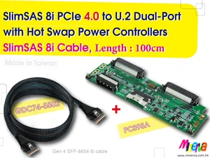 SlimSAS 8i PCIe 4.0 to U.2 dual port with Hot plug Power Protection & SlimSAS 8i cable, 100cm SlimSAS 8i PCIe 4.0 to U.2 dual port with Hot plug Power Protection & SlimSAS 8i cable, 100cm