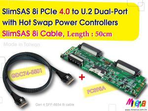 SlimSAS 8i PCIe 4.0 to U.2 dual port for SAMSUNG PM1733 SSD & SlimSAS 8i cable, 50cm