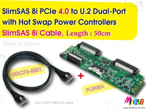 SlimSAS 8i PCIe 4.0 to U.2 dual port with Hot plug Power Protection & SlimSAS 8i cable, 50cm SlimSAS 8i PCIe 4.0 to U.2 dual port with Hot plug Power Protection & SlimSAS 8i cable, 50cm