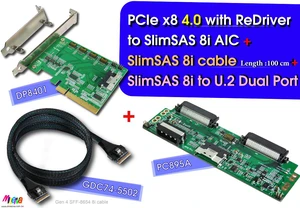 PCIe x8 Gen 4 with ReDriver to SlimSAS 8i Adapter & SlimSAS 8i cable, 100cm & SlimSAS 8i to SFF-8639 for Samsung U.2 PM1733 2.5" PCIe SSD PCIe x8 Gen 4 with ReDriver to SlimSAS 8i Adapter & SlimSAS 8i cable, 100cm & SlimSAS 8i to SFF-8639 for Samsung U.2 PM1733 2.5" PCIe SSD