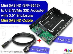 Mini SAS HD (SFF-8643) PCIe Gen3 to U.2(SFF-8639) with Hot Plug Power with 3.5”Enclosure & Mini SAS HD to Mini SAS HD Cable