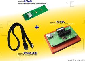 Innocard M.2 M-key to OCulink Adapter with Slimline SAS to OCulink Cable with Slimline SAS to PCIe x4 slot Adapter KIT