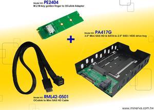 Innocard M.2 M-key to OCulink Adapter with Mini SAS HD to OCulink Cable with 3.5” Mini SAS HD & SATA to 2.5” U.2 / SAS / SATA SSD & HDD drive tray KIT