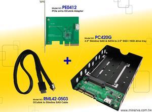 Innocard PCIe x4 to OCulink Adapter & Slimline SAS to OCulink Cable with 3.5" Slimline SAS & SATA to 2.5" SSD / HDD Drive tray KIT