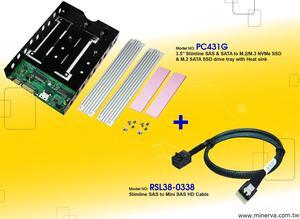Innocard 3.5" Slimline SAS & SATA to M.2 SSD x2 drive tray with Slimline SAS to Mini SAS HD Cable KIT