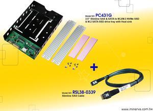 Innocard 3.5" Slimline SAS & SATA to M.2 SSD x2 drive tray with Slimline SAS to Slimline SAS Cable KIT