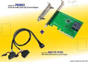 Innocard PCIe x8 Gen3 to Mini SAS HD (SFF-8643) 8-Lane Adapter with Mini SAS HD 8-Lane to U.2 (SFF-8639) x2 Cable KIT