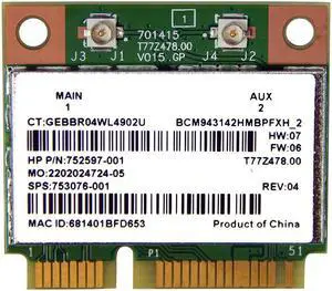 HP BCM943142HMBPFXH BT WIFI Mini PCIe 753076-001 HP BCM943142HMBPFXH BT WIFI Mini PCIe 753076-001