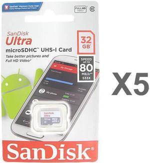 SanDisk 32GB microSDHC Class 10 SDSQUNS-032G-GN3MN Memory Card Retail (5 Pack)