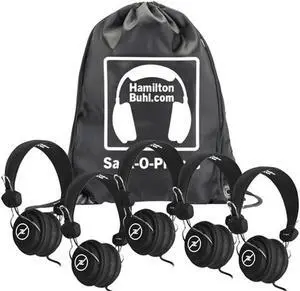 HamiltonBuhl Sack-O-Phones, 5 Black FavoritzHeadsets with In-Line Microphone and TRRS Plug