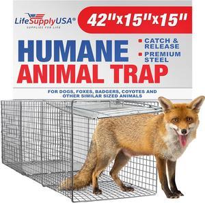 Heavy Duty Catch Release Large Live Humane Animal Cage Trap for Foxes Raccoons Badgers Coyotes 42x15x15