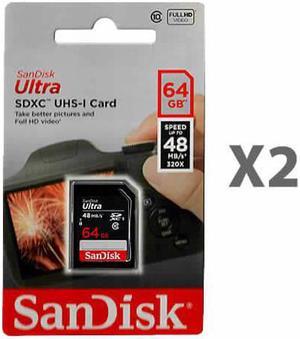 SanDisk Ultra 64GB UHS-I Class 10 SDXC SDSDUNB-064G-GN3IN Memory Card Retail (2 Pack)