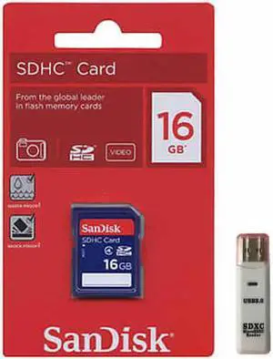 SanDisk 16GB SDHC Class 4  SDSDB-016G-B35 Memory Card Retail (1 Pack) with 1 Reader